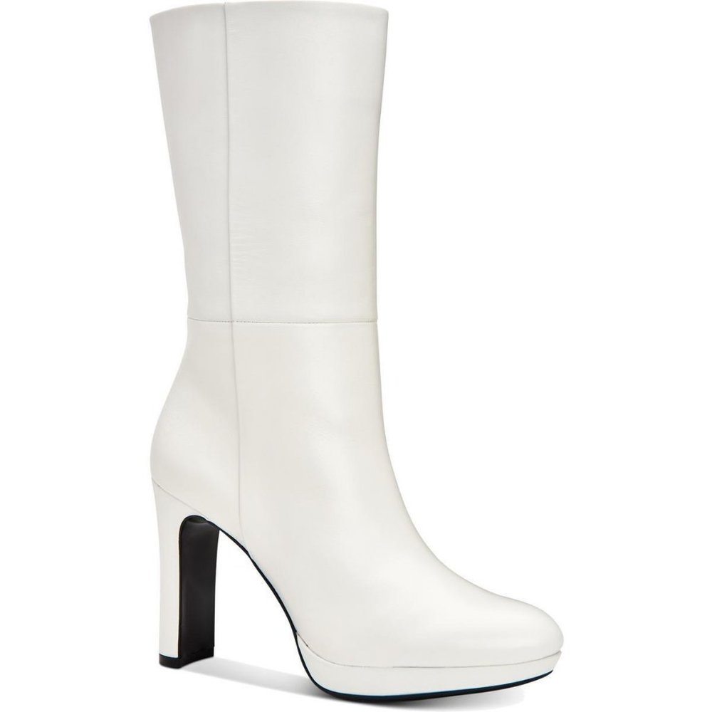 Calvin Klein Womens Pebbles White Mid-Calf Boots Shoes 9 Medium